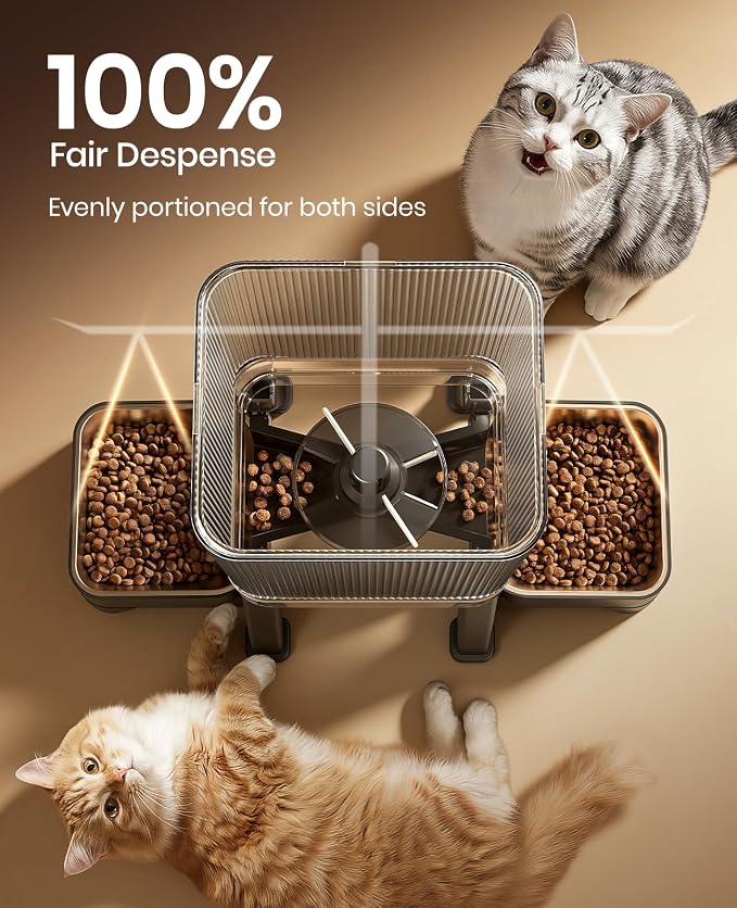 oneisall Automatic Cat Feeder for 2 Cats, 5GHz & 2.4GHz WiFi Cat Feeder with App Control, 7L/32-Cup Timed Food Dispenser with Portion Control, Dual Stainless Steel Bowls