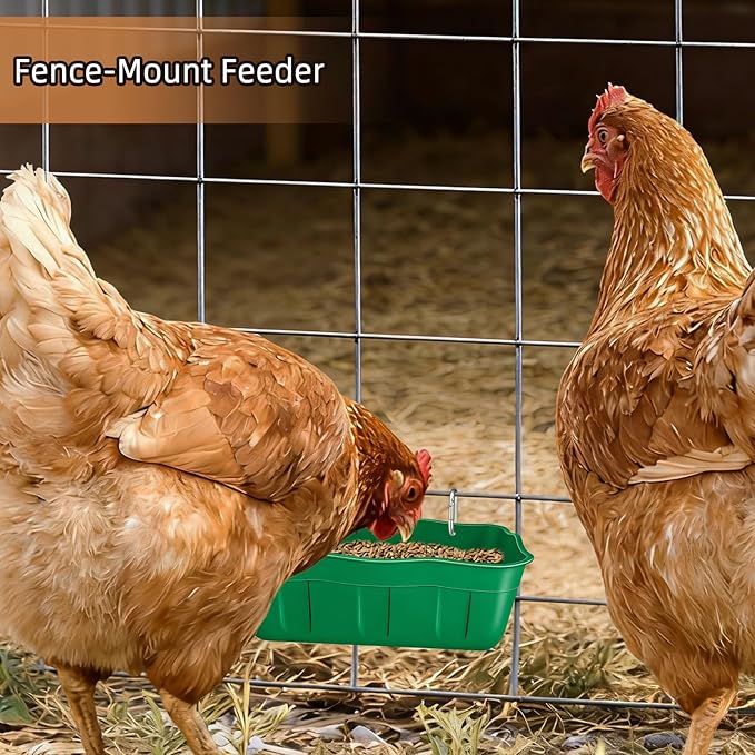 Hanging Chicken Feeders,Duck Feeder Waterer,Small Feed Trough 1.3 Quart 3 Pack,Hanging Fence Feed Trough for Poultry,Green
