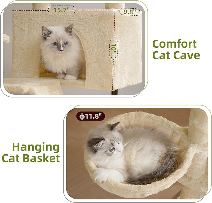 Gitelsnour Cat Tree for Indoor Cats, Cat Tower with Scratching Post for Small Cats and Kittens, Cat House with Removable Top Platform and Fluffy Balls, Hanging Cat Basket, Beige GCT006SM