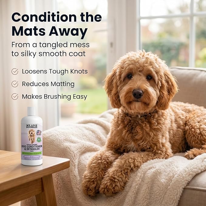 Dog Shampoo and Conditioner & Detangler - Best Goldendoodles, Poodles & Doodle Shampoo for Smelly Dogs - Sensitive Skin Puppy Shampoo - Made in The USA, Goldendoodle Must Haves (Shampoo & Conditioner)