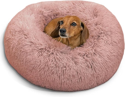 Best Friends by Sheri The Original Calming Donut Dog Bed for Small Dogs up to 25 lbs, Shag Faux Fur, Dusty Rose, 23" x 23"
