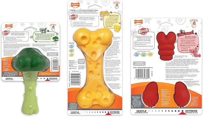 Nylabone Power Chew Toy Bundle, Cute Dog Toys for Aggressive Chewers, Filet Mignon, Cheese, and Bacon Flavors, Large Dogs - Up to 50 lbs, 3 Pack