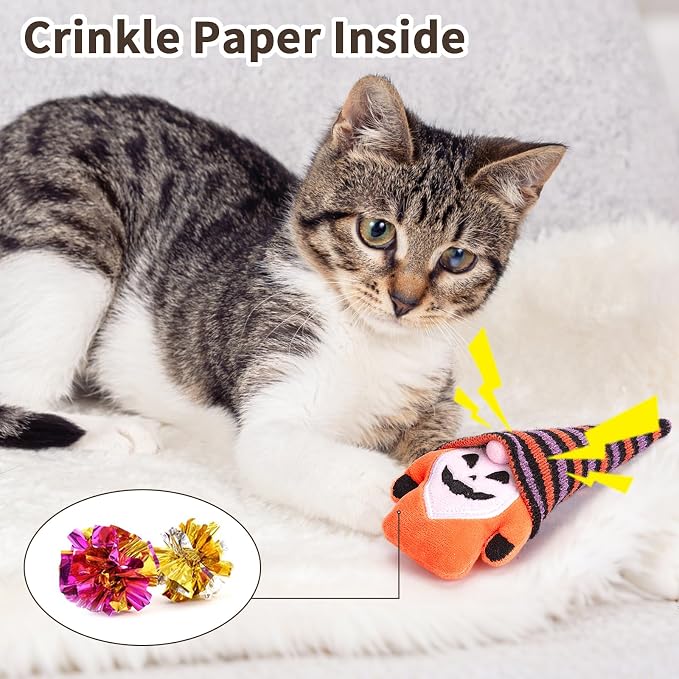 Retro Shaw Crinkle Sound Gothic Catnip Toys for Indoor Cats, 6.7 in, 3 Pack | Interactive Fun, Soft and Durable, Safe Teeth Cleaning, Halloween Gnome Plush Toy