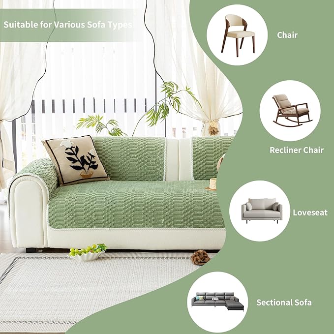 Plush Warm Sofa Covers Washable, Funny Fuzzy Couch Cover for Dogs Washable, Non-Slip Couch Covers for Loveseat, Soft Sofa Slipcover for Pet & Kid(1PC, Green, 36"×71", 2-3 Seater)