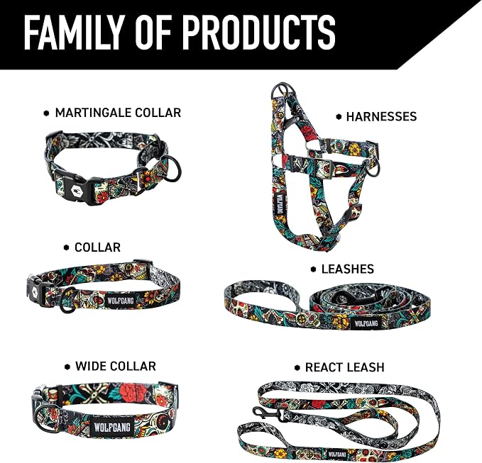 Wolfgang Heavy Duty, Adjustable Dog Collar with Quick Release Nylon Buckle for Walking & Training, LosMuertos Print, Medium