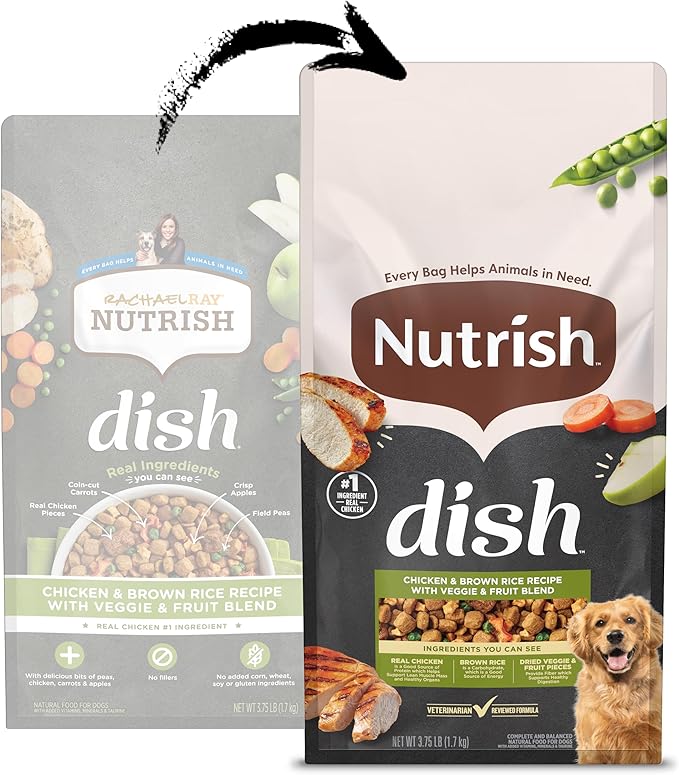 Nutrish Dish Chicken & Brown Rice Recipe with Veggie & Fruit Blend Dry Dog Food, 3.75 lb. Bag (Rachael Ray)