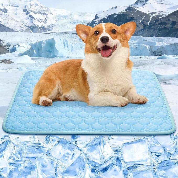 Dog Cooling Mat, Q-Max>0.5 Ice Silk Cooling Pad for Dogs Non-Slip & Foldable, No Electricity or Water Required - Portable Pet Mat for Crate, Car, Travel,Sofa,Floor (3 Sizes)