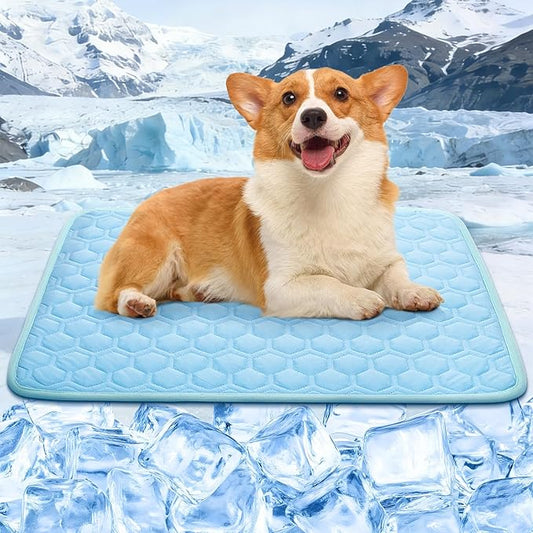 Dog Cooling Mat, Q-Max>0.5 Ice Silk Cooling Pad for Dogs Non-Slip & Foldable, No Electricity or Water Required - Portable Pet Mat for Crate, Car, Travel,Sofa,Floor (3 Sizes)