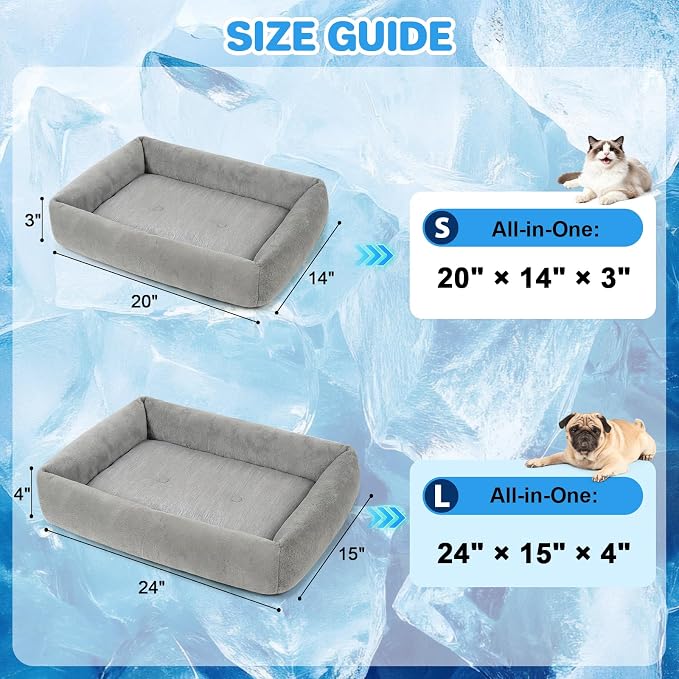 Cooling Dog Bed for Large Dogs - Removable Inner Cushion & Reversible Design (Ice‑Silk Cooling Layer | Sherpa Fleece Layer), Non‑Slip Bottom Washable Medium Mat for Crates, Beds, Sofas 24" × 15"