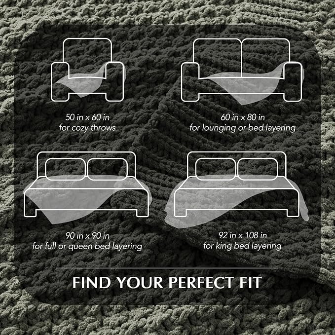 EVERGRACEHOME Chunky Polyester Knit Throw Blanket for Couch, Soft Luxurious Oversized King Moss Stitch Blanket for Bed, Large Cozy Farmhouse Knitted Throw for Sofa, Dried Thyme, 108" x 92"