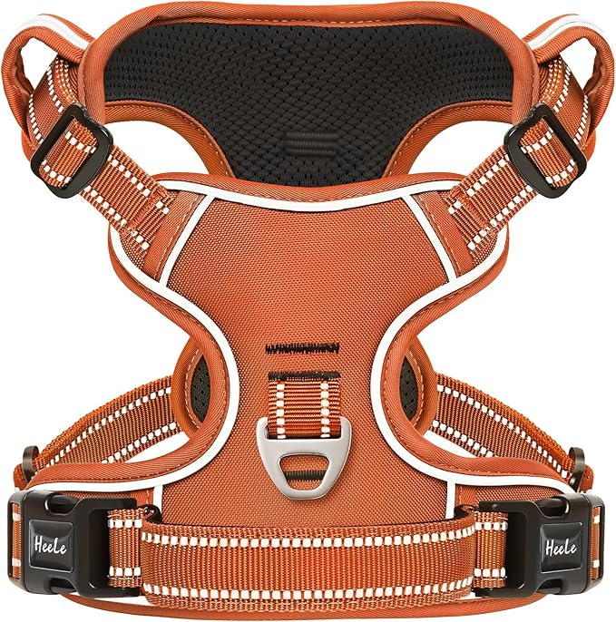 HEELE Dog Harness for Large Dogs No Pull Dog Vest Harness for Large Dog with Soft Padded Handle Reflective for Outdoor Training, Pumpkin Orange, L