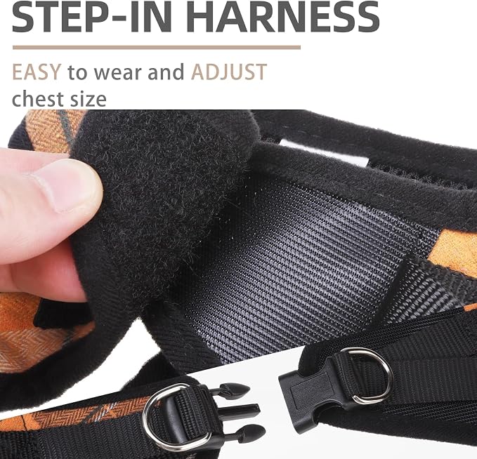 PUPTECK Adjustable Dog Harness Collar and Leash Set Step in No Pull Pet Harness for Small Medium Dogs Puppy and Cats Outdoor Walking Running, Soft Mesh Padded Reflective Vest Harnesses, Orange M