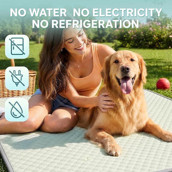 PatiencET Extra Large Dog Cooling Mat, 40 x 50 in XL No-Gel Cooling Pad for Large Dogs, Cool Touch Pet Mat with Ice-Dot Texture, Washable Summer Dog Mat for Bed, Floor, Crate, Sofa, Car, Light Green