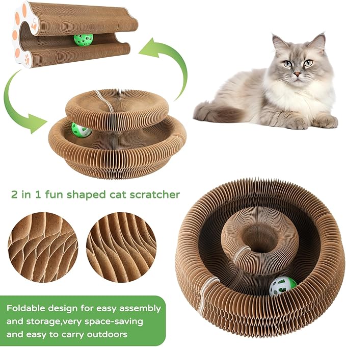 Goosheep 2Pack Kitty Kurlz Magic Organ Cat Scratching Board Kitty Curls Accordion Toy Cats Scratching Post Ball Track, Kitten Fun Intelligence Physical Exercise Educational Toy