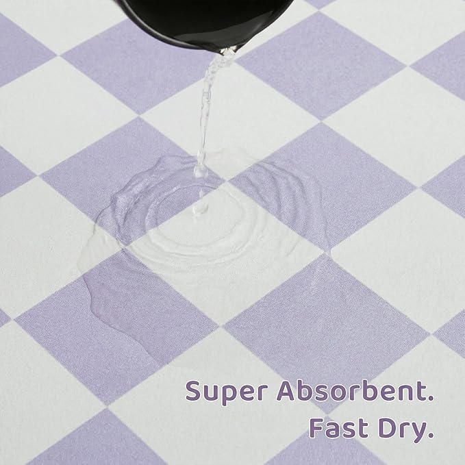 Checkered Dog Feeding Mat, Absorbent Mats for Dog Food and Water Bowl, Dispenser, Aesthetic Purple Checkerboard Pet Placemat for Dogs, Cats, Puppy Accessories (Purple, 16 x 24)