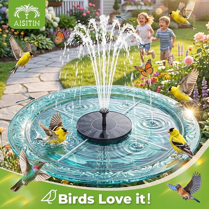 AISITIN Solar Fountain Pump for Bird Bath - 6 Nozzles Floating Water Fountain for Outdoor Garden Pond, Aquarium, Pool - Decorative Splash Sprayer for Small to Medium Water Features (Pack of 2)