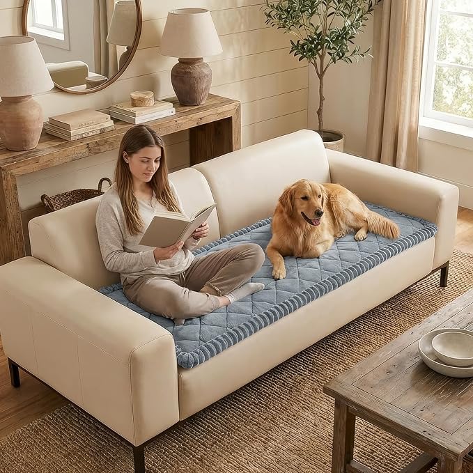 Smiry Couch Cover for Dogs, Non Slip Washable Pet Sofa Protector for Large Dogs, Cats, Fuzzy Plush Sofa Covers for 3 Cushion Couch, Against Fur, Dirt & Scratch Resistant, Grey, 27.6"×88"