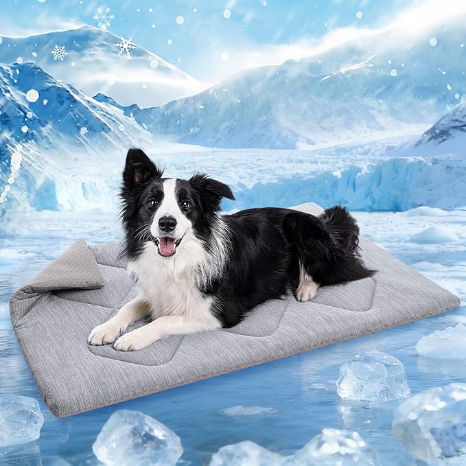 Queenmore Cooling Dog Mat for Dogs, Washable Dog Cooling Mat Indoor Outdoor, Non-Slip Portable Kennel Puppy Bed for Summer, Keep Your Pet Cool (Grey Diamond, Large(35" x 27"))