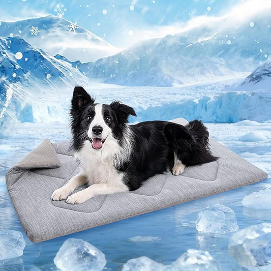 Queenmore Cooling Dog Mat for Dogs, Washable Dog Cooling Mat Indoor Outdoor, Non-Slip Portable Kennel Puppy Bed for Summer, Keep Your Pet Cool (Grey Diamond, Large(35" x 27"))
