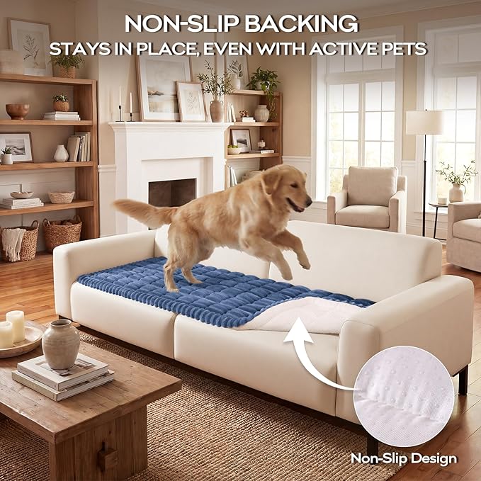 decorUhome Non-Slip Fuzzy Couch Cover for Dogs, Soft Thick Washable Pet-Friendly Protector, Sofa Slipcover for 3 Cushion Couch Sofa, Navy Blue, 27.6" x 82.7"