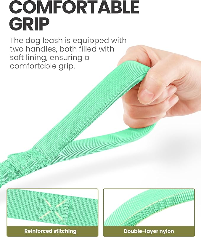 OutdoorMaster Bungee Dog Leash, Heavy Duty Dog Leash with Shock Absorption, 2 Padded Handles Training Leash, Improved Dog Safety and Comfort - Green Upgraded, 6FT
