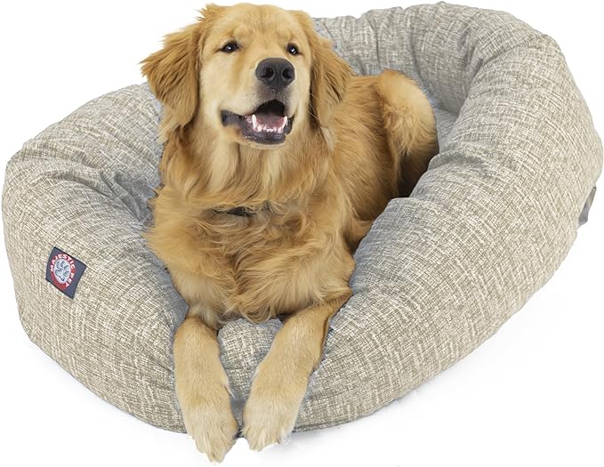 Majestic Pet 24 Inch Bagel Calming Dog Bed Washable – Cozy Soft Round Dog Bed with Spine Support for Dogs to Rest Their Head - Fluffy Donut Puppy Mat 24x19x7 (Inch) Small – Tan