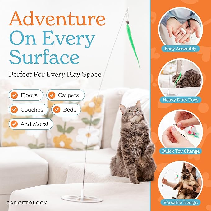 18-Piece Interactive Cat Toys for Indoor Cats, Cat Stuff Heavy Duty Self-Holding Floor Base & Suction Cup - Durable Feather Wand Bird Simulation Self Play Kitten Toys for Bored Adult Cats Juguete Gato