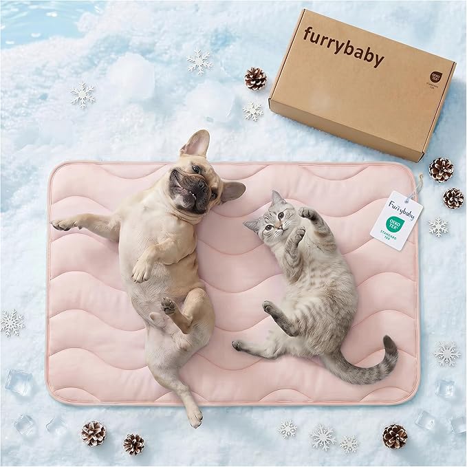 furrybaby Dog Cooling Mat for Medium Dogs, 35"x24" Self Cooling Pet Cooling Mat for Dogs & Cats, QMAX>0.5, Thickened Cool Fiber, Cooling pad for Dog Bed, Durable Portable Indoor/Outdoor Summer,Pink