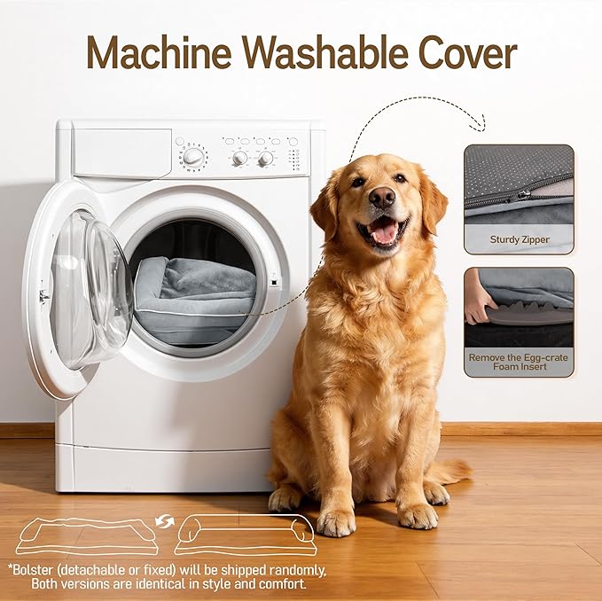 Comfort Expression Extra Large Dog Bed - XXL Orthopedic Washable Bed for Big Dogs - Waterproof Non-Slip Pet Couch Bolster with Removable Cover, 48 x 33