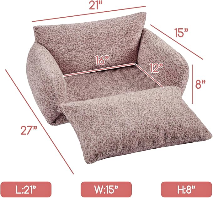 Hollypet Cat Bed Fluffy Plush Multifunctional Double-Layer Machine Washable Soft Warming Kitty Pet Couch Orthopedic Nest Beds for Small Cats Kitten and Dogs up to 13lbs, Pink Leopard(21x15x8 inch)