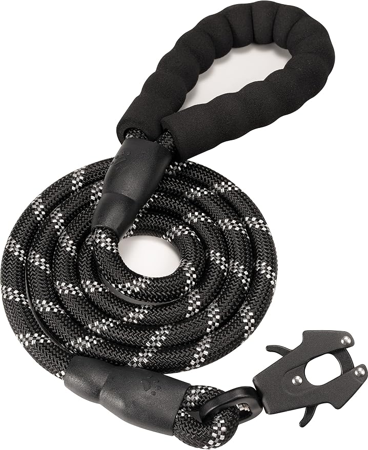 GEIT 2/4/5/6FT Dog Leash, Heavy Duty Rope Leashes, Reflective Nylon Pet Lead with Aluminum Quick Release/Locking Tactical Frog Clip for Small Medium and Large Dogs, Black, 1/2 inch