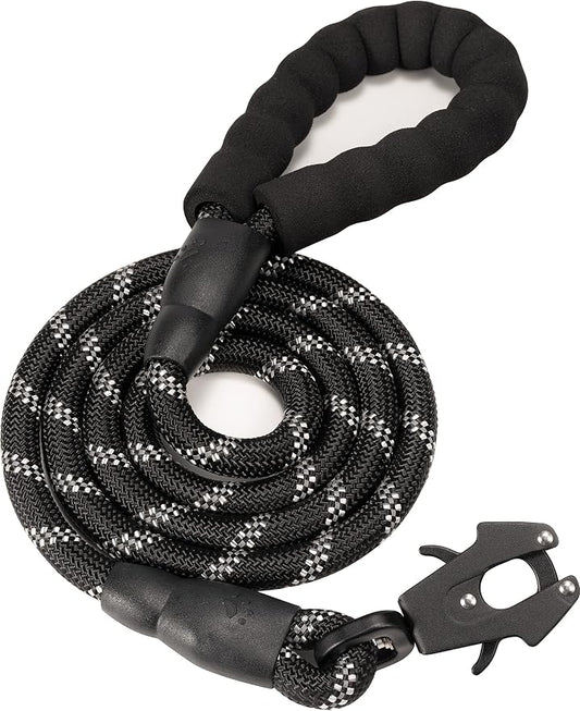 GEIT 2/4/5/6FT Dog Leash, Heavy Duty Rope Leashes, Reflective Nylon Pet Lead with Aluminum Quick Release/Locking Tactical Frog Clip for Small Medium and Large Dogs, Black, 1/2 inch