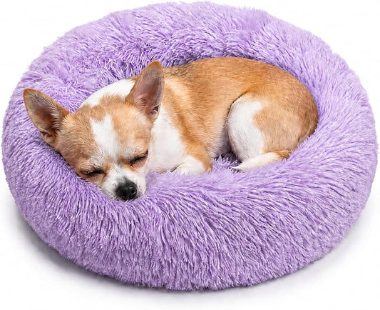 Tiny Dog Bed 15 Inch for Extra Small Dogs,Washable Puppy Bed,Soft Faux Fur Calming Donut Bed for Chihuahua Yorkie Maltese Pomeranian,Purple