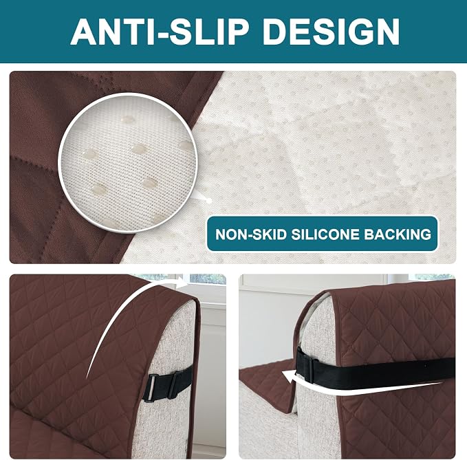 Turquoize 100% Waterproof Futon Cover Futon Slipcover Washable Armless Sofa Bed Slipcover Protector Seat Width Up to 70" with Adjustable Elastic Strap Anti-Slip for Dogs, Brown