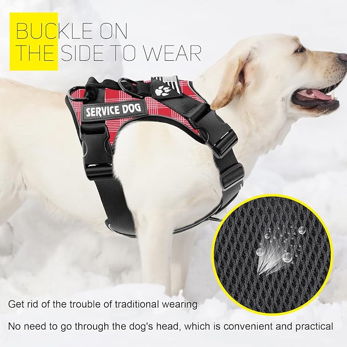 Service Dog Harness, Reflective Dog Vest Harness with 5 PCS Patches, Adjustable Soft Oxford Pet Harness, Inner Layer Mesh, Easy to Control for Dogs