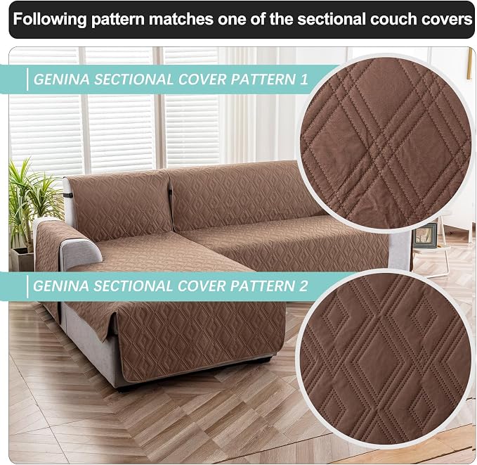 Genina Sectional Couch Covers for Dogs L Shaped Sofa Covers Chaise Lounge Cover Reversible Sofa Cover Sectional Furniture Protector for Pets, Kids (Camel, Small)