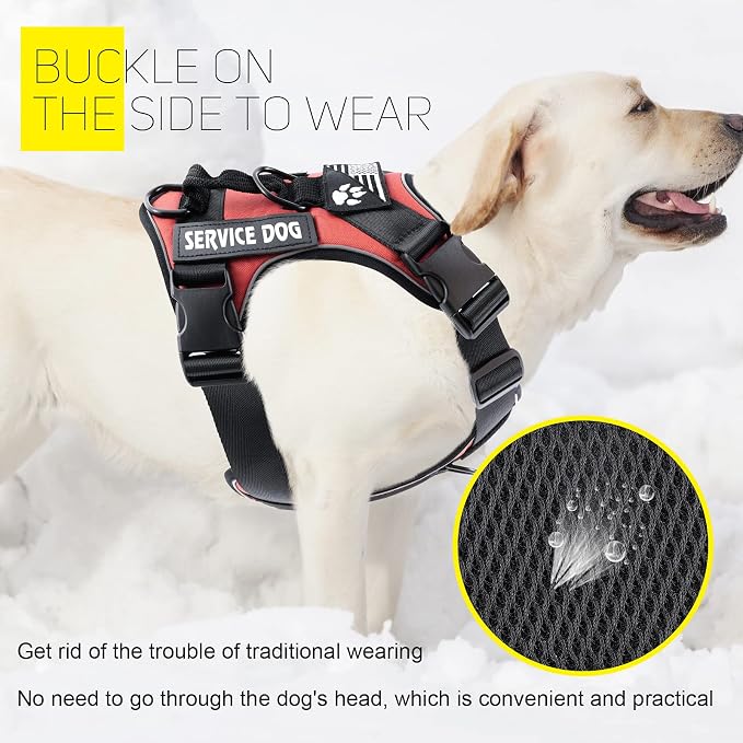 Service Dog Harness, Reflective Dog Vest Harness with 5 PCS Patches, Adjustable Soft Oxford Pet Harness, Inner Layer Mesh, Easy to Control for Dogs