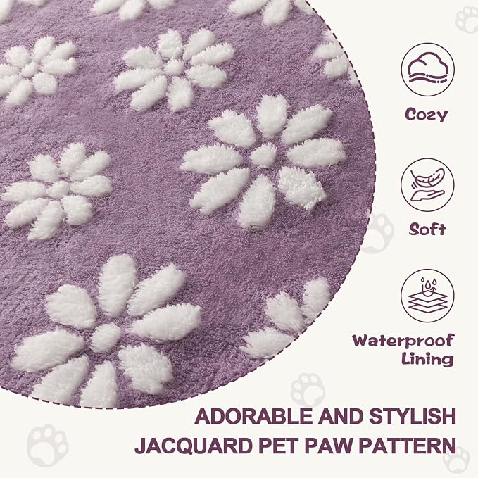 Waterproof Blanket for Dog Puppy Cat, Cute 3D Textured Flower Dog Blanket for Bed Couch Sofa, Soft Liquid Pee Proof Pet Furniture Protector, 30"x40", Purple