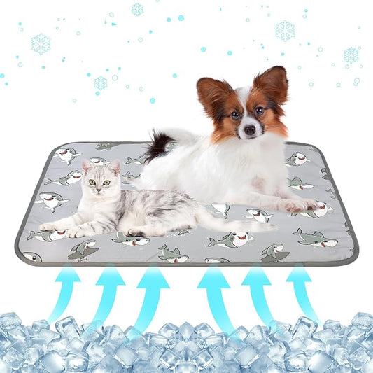 DELIFUR Cat Cooling Mat- Pet Cooling Mat Outdoor for Dogs Self Cooling Pad for Kitten Cat Puppy Machine Washable (Small, Grey Shark)