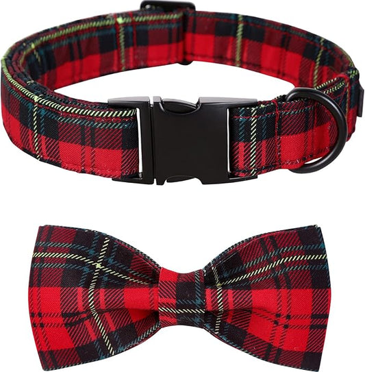 Lionet Paws Christmas Dog Collar with Bowtie, Dog Bowtie Collar with Metal Buckle for Dogs, Adjustable Comfortable Dog Collar Girl Boy Gift, XS, Neck 8-12 in