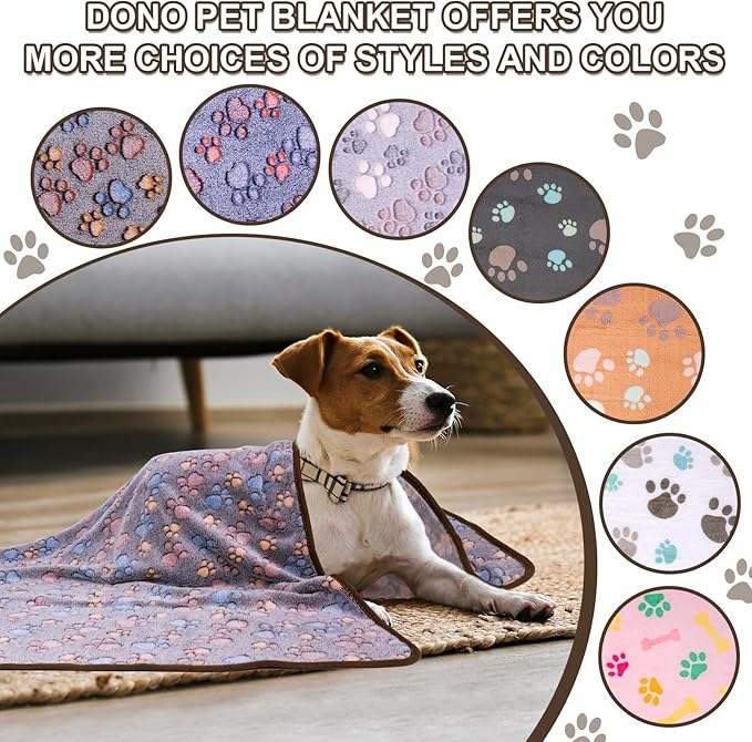 Dono 1 Pack 3 Dog Blankets, Soft Fluffy Fleece Pet Blanket Warm Sleep Mat Paw Print Design Puppy Kitten Throw Blankets Doggy Blanket for Dogs