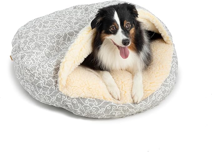 Snoozer Cozy Cave Dog Bed - Indoor Dog Bed with Cover Cave, Covered Calming Burrow for Small Sized Pets with Blanket Attached, Enclosed, Removable Washable Cover - Small, Ramey Gray