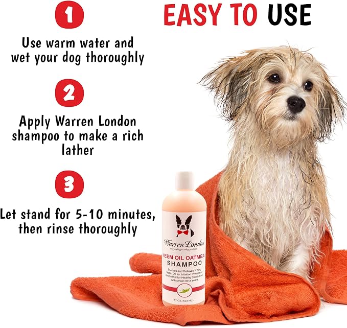 Warren London Neem Oil with Oatmeal Dog Shampoo - Hypoallergenic, Moisturizing & Itch Relief Formula - Gentle on Skin & Coat - Made in USA - 1 Gallon