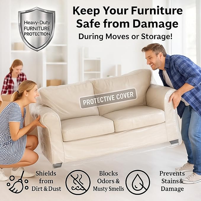 Evelots Clear Plastic Loveseat Cover - Thick Heavy Duty Vinyl 2 Seat Sofa Cover for Protection Against Cat & Dog Clawing - Stain & Dust Protector - Waterproof Slipcover for Moving & Storage