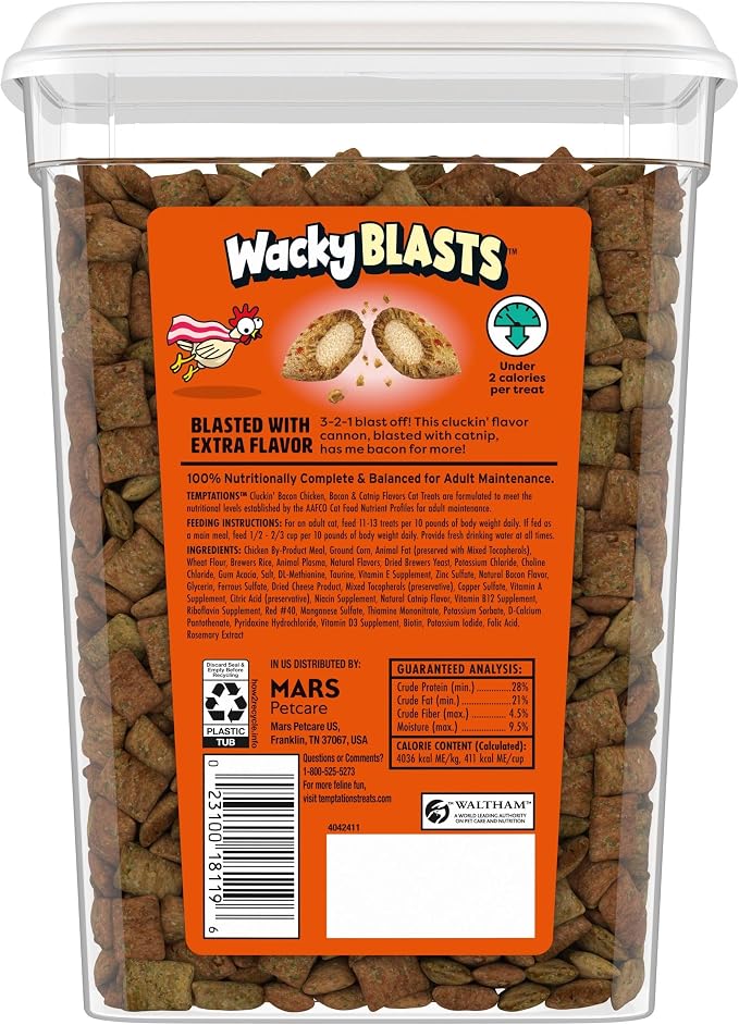 Temptations Wacky Blasts Cat Treats, Cluckin’ Bacon Flavor, 16 oz. Pouch