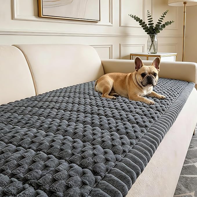Couch Cover for Dogs Washable,Non Slip Fuzzy Durable Couch Covers for 3 Cushion Sofa Pet Friendly Sofa Cover Dog Thick Soft Slipcovers Protector Couches Mat Bed (Grey, 27.6" x 70.9"/70 x 180cm)