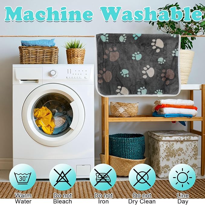Panelee 4 Pcs 24 x 16 Inch Waterproof Dog Puppy Pads Soft Cat Blankets Dog Sleep Mat Absorbent Pet Blanket Paw Pattern Whelping Warm Pads Fleece Puppy Potty Training Pad Reusable(Black)