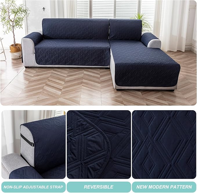 Genina Sectional Couch Covers for Dogs L Shaped Sofa Covers Chaise Lounge Cover Reversible Sofa Cover Sectional Furniture Protector for Pets, Kids (Navy Blue, X-Large)