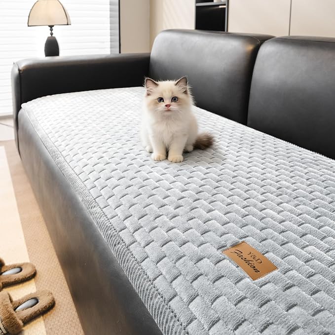 Couch Covers for Dogs Washable, Velvet Dog Couch Cover Protector, Fuzzy Plush Pet Sofa Cover for 3-4 Cushion Couch, Sofa Covers for Pets(1PC,Light Grey,27.6"x94.5",3-4 Seater Sofa Pad Cover)