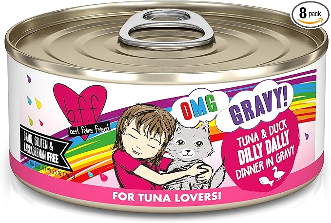 Weruva B.F.F. OMG - Best Feline Friend Oh My Gravy!, Tuna & Duck Dilly Dally with Tuna & Duck, 5.5oz Can (Pack of 8)